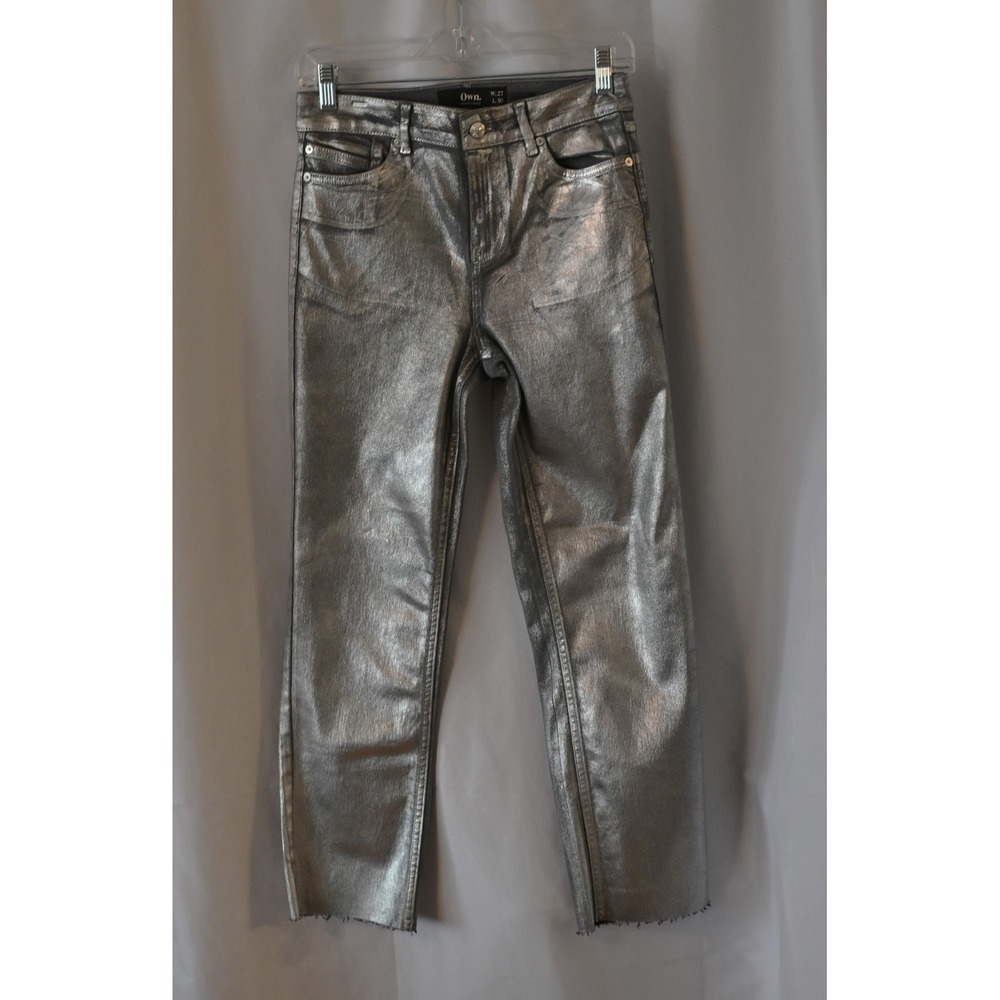 Own. Metallic Silver Straight Leg Jeans Womens 27 - Picture 2 of 10